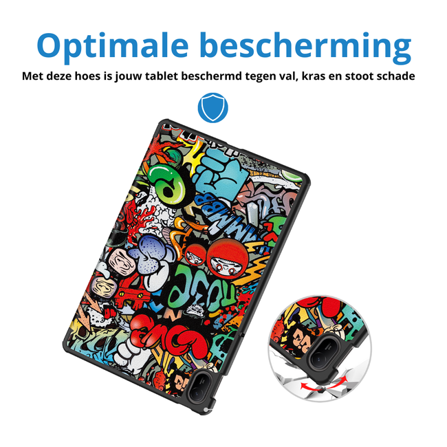 Case2go - Tablet hoes geschikt voor Huawei MatePad SE 11 (2024) - Tri-Fold Book Case - Auto Wake/Sleep functie - Graffiti