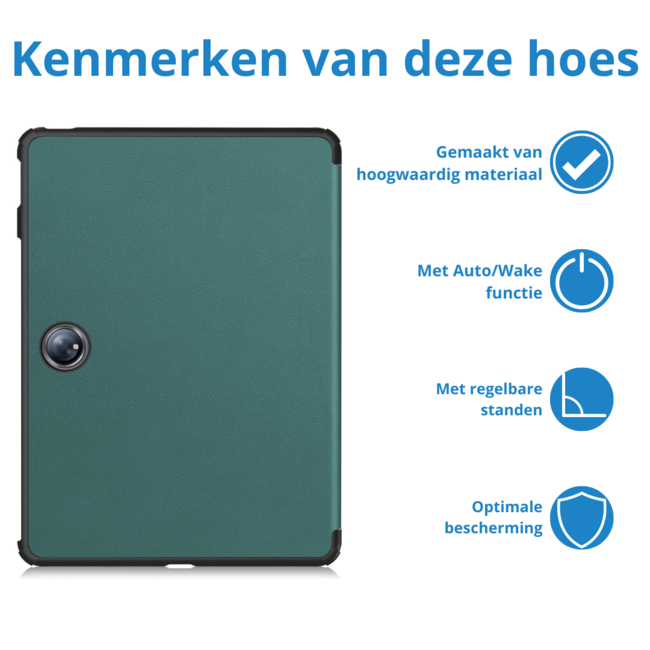 Case2go - Tablet hoes geschikt voor OnePlus Pad 2 (2024)/ OnePlus Pad Pro - Tri-fold hoes - Auto/Wake functie - Donker Groen