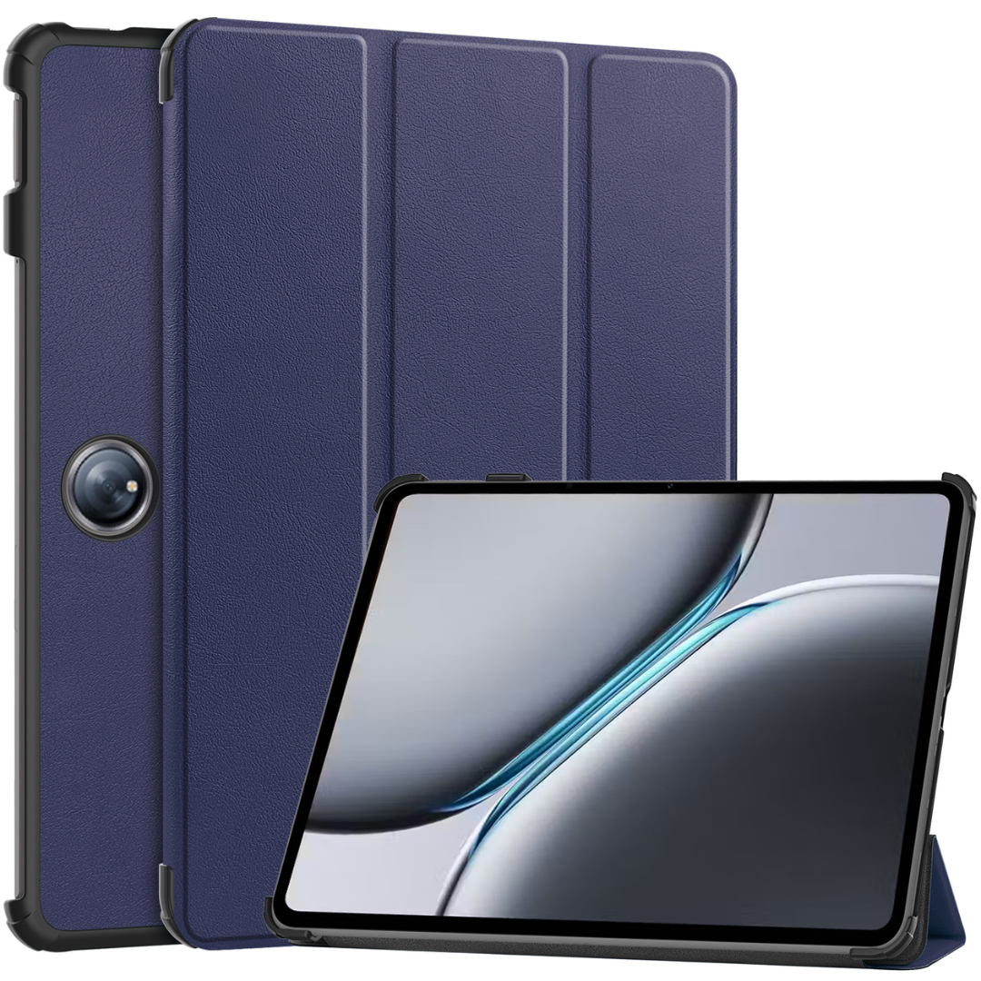 Case2go - Tablet hoes geschikt voor OnePlus Pad 2 (2024)/ OnePlus Pad Pro - Tri-fold hoes - Auto/Wake functie - Donker Blauw afbeelding