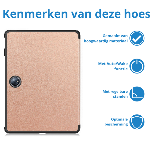 Case2go - Tablet hoes geschikt voor OnePlus Pad 2 (2024)/ OnePlus Pad Pro - Tri-fold hoes - Auto/Wake functie - Rose Goud