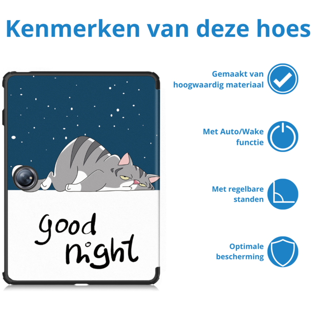 Case2go -Tablet hoes geschikt voor OnePlus Pad 2 (2024)/ OnePlus Pad Pro - Tri-fold hoes - Auto/Wake functie - Goodnight