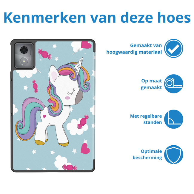 Case2go - Tablet hoes geschikt voor Lenovo Tab K11 Plus - Tri-Fold Book Case - Auto/Wake functie - Eenhoorn