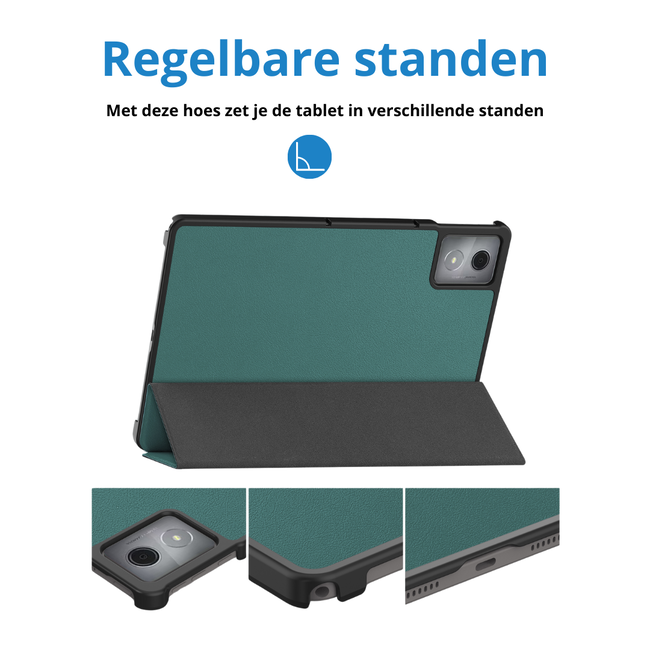 Case2go - Tablet hoes geschikt voor Lenovo Tab K11 Plus - Tri-Fold Book Case - Auto/Wake functie - Donker Groen