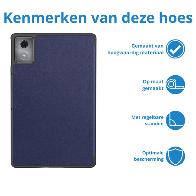 Case2go - Tablet hoes geschikt voor Lenovo Tab K11 Plus - Tri-Fold Book Case - Auto/Wake functie - Donker Blauw