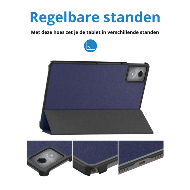 Case2go - Tablet hoes geschikt voor Lenovo Tab K11 Plus - Tri-Fold Book Case - Auto/Wake functie - Donker Blauw