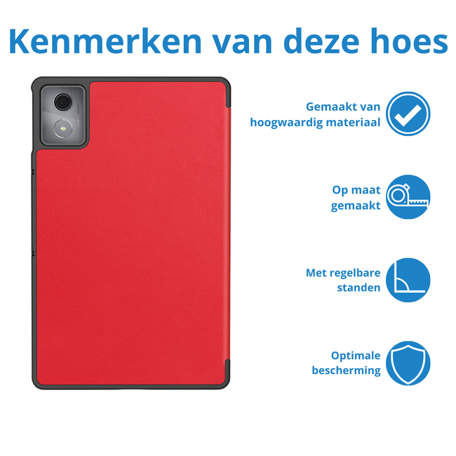 Case2go - Tablet hoes geschikt voor Lenovo Tab K11 Plus - Tri-Fold Book Case - Auto/Wake functie - Rood