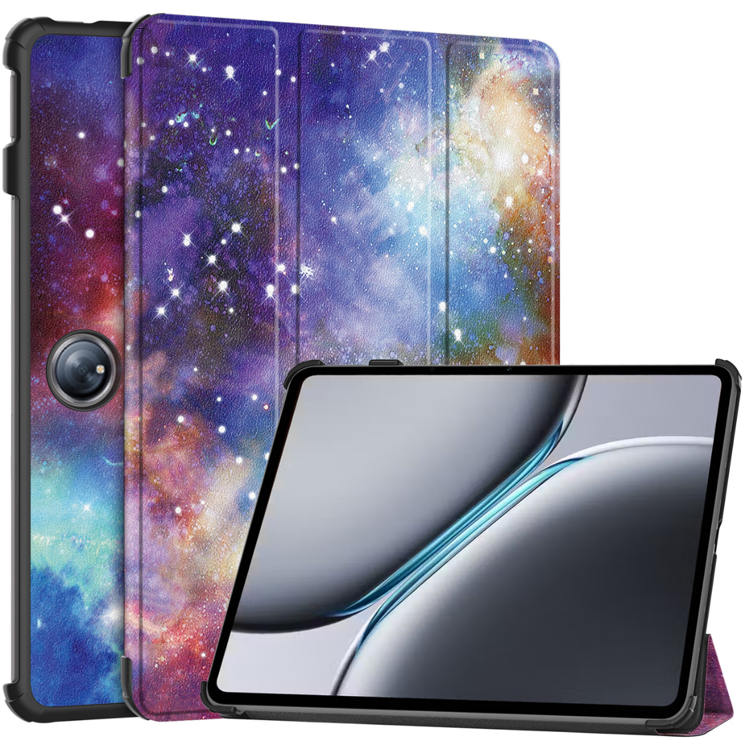 Case2go - Tablet hoes geschikt voor OnePlus Pad 2 (2024)/ OnePlus Pad Pro - Tri-fold hoes - Auto/Wake functie - Galaxy afbeelding
