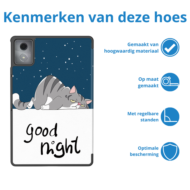 Case2go - Tablet hoes geschikt voor Lenovo Tab K11 Plus - Tri-Fold Book Case - Auto/Wake functie - Goodnight