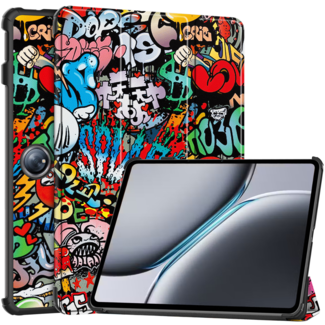 Case2go Case2go - Tablet hoes geschikt voor OnePlus Pad 2 (2024)/ OnePlus Pad Pro - Tri-fold hoes - Auto/Wake functie - Graffiti