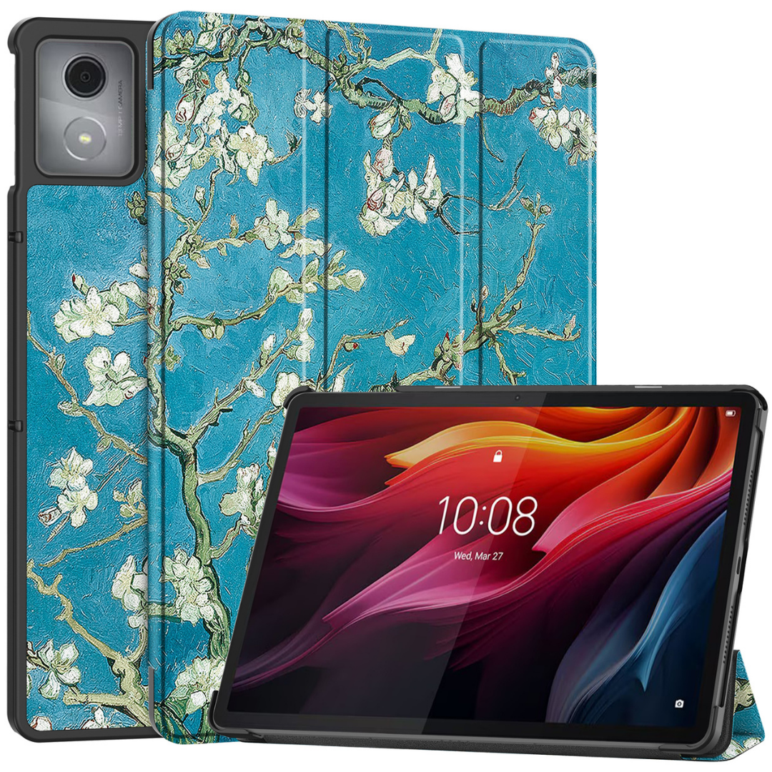 Case2go - Tablet hoes geschikt voor Lenovo Tab K11 Plus - Tri-Fold Book Case - Auto/Wake functie - Witte Bloesem afbeelding
