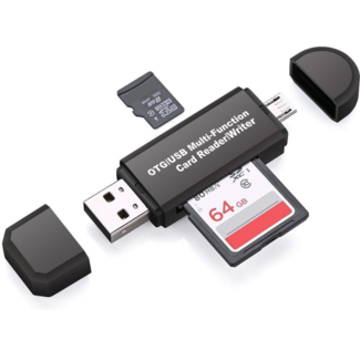 Case2go Case2go - SD Kaartlezer USB voor Micro SD kaart - SD kaart - Geschikt voor Telefoon, PC en Tablet met Micro USB aansluiting - Zwart