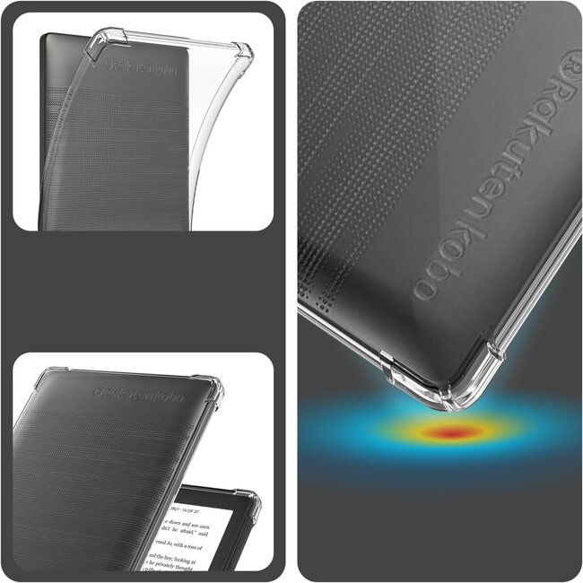 Case2go - E-reader hoes geschikt voor Kobo Clara HD - Siliconen Back Cover - Met Schokbestendige Hoeken - Transparant