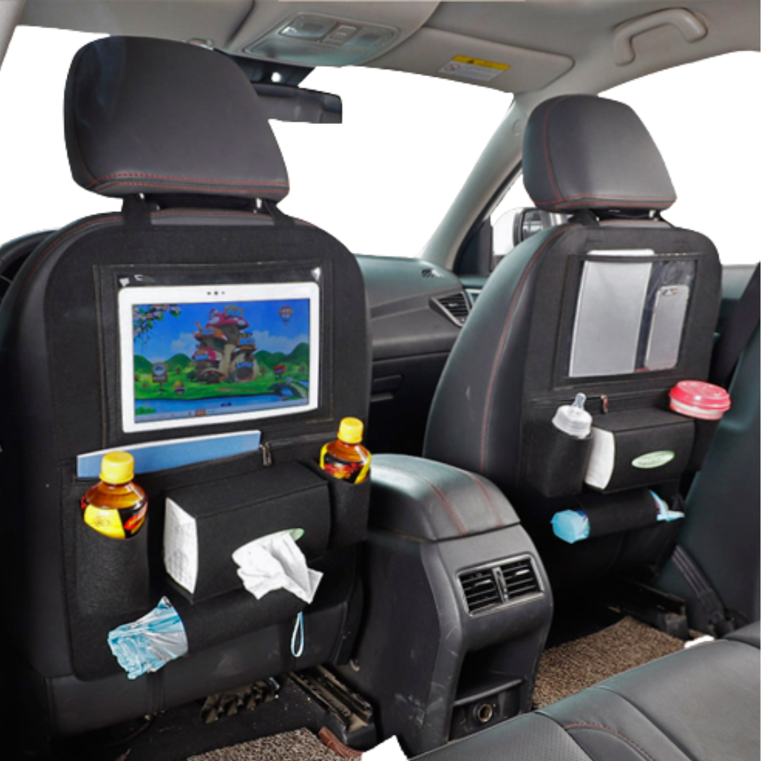 Case2go - Auto organizer met Tablet houder - Autostoel Organizer met telefoonhouder en bekerhouder auto - Zwart afbeelding