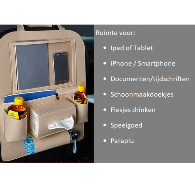 Case2go - Auto organizer met Tablet houder - Autostoel Organizer met telefoonhouder en bekerhouder auto - Zwart