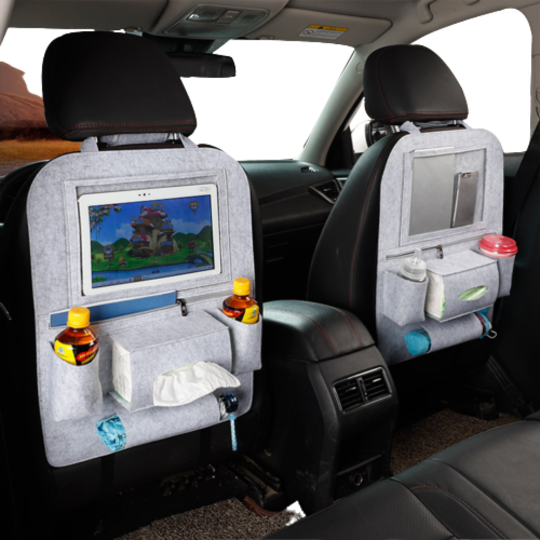Case2go - Auto organizer met Tablet houder - Autostoel Organizer met telefoonhouder en bekerhouder auto - Licht Grijs afbeelding