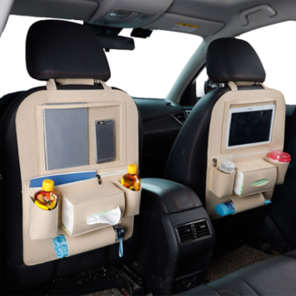 Case2go Case2go - Auto organizer met Tablet houder - Autostoel Organizer met telefoonhouder en bekerhouder auto - Beige