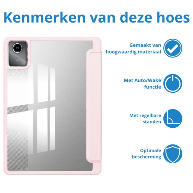 Case2go - Tablet hoes geschikt voor Lenovo Tab M11 (2024) - Acrylic Trifold case met Pencil houder - Licht Roze