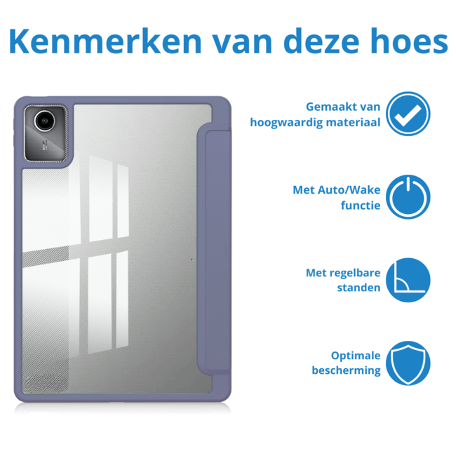 Case2go - Tablet hoes geschikt voor Lenovo Tab M11 (2024) - Acrylic Trifold case met Pencil houder - Paars