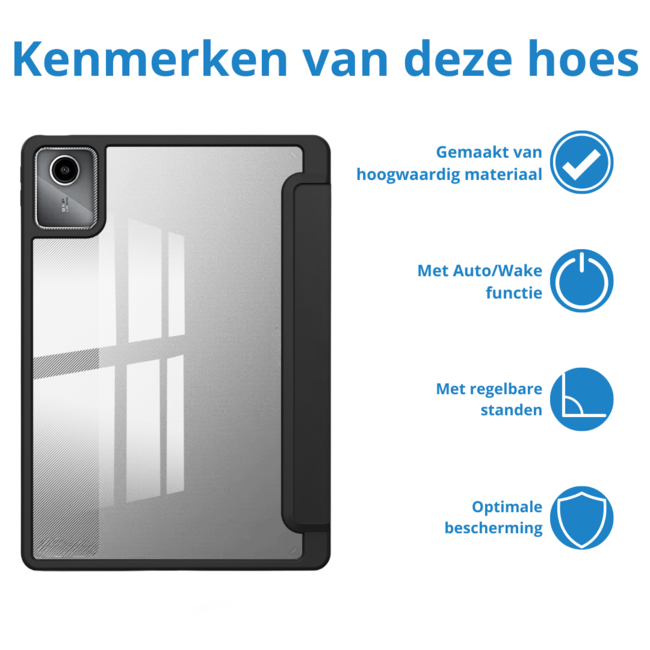 Case2go - Tablet hoes geschikt voor Lenovo Tab M11 (2024) - Acrylic Trifold case met Pencil houder - Zwart