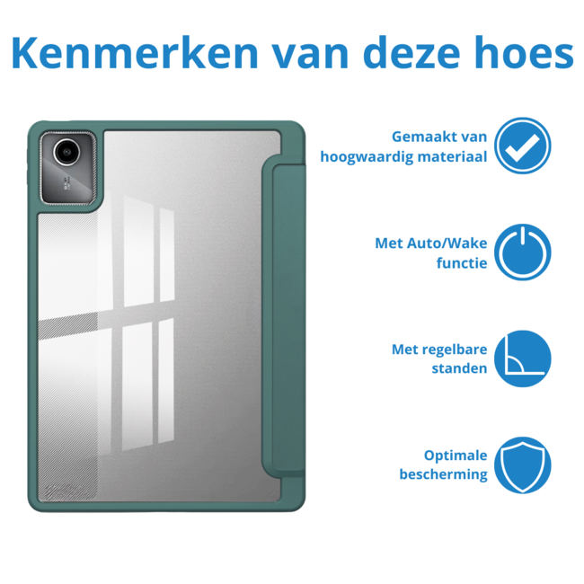 Case2go - Tablet hoes geschikt voor Lenovo Tab M11 (2024) - Acrylic Trifold case met Pencil houder - Donker Groen