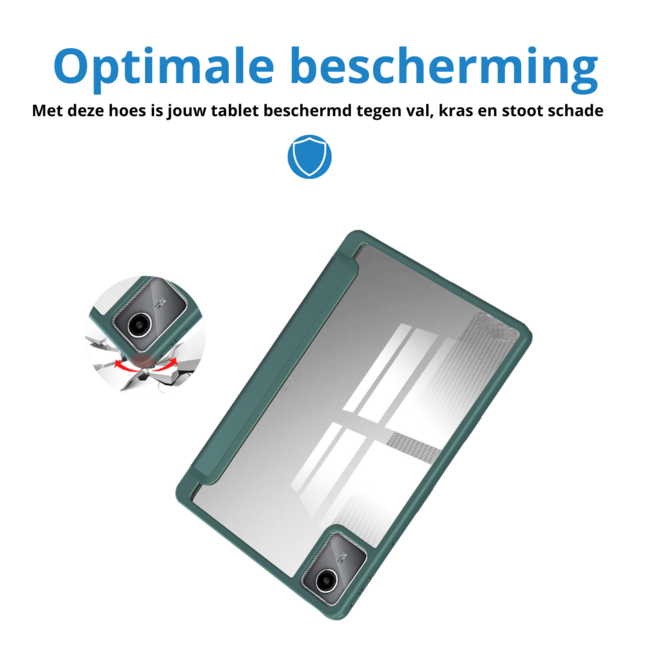 Case2go - Tablet hoes geschikt voor Lenovo Tab M11 (2024) - Acrylic Trifold case met Pencil houder - Donker Groen