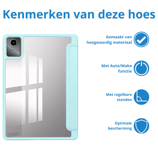 Case2go - Tablet hoes geschikt voor Lenovo Tab M11 (2024) - Acrylic Trifold case met Pencil houder - Licht Blauw