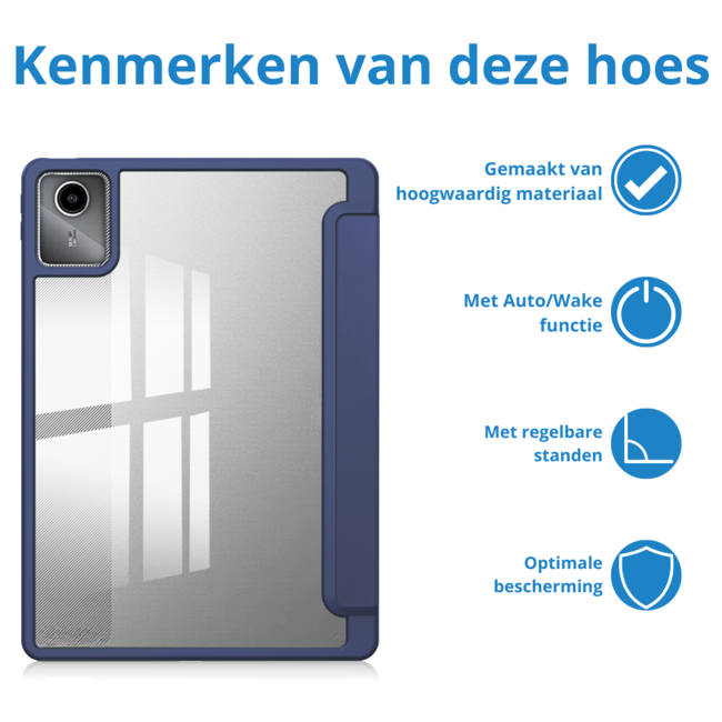 Case2go - Tablet hoes geschikt voor Lenovo Tab M11 (2024) - Acrylic Trifold case met Pencil houder - Donker Blauw