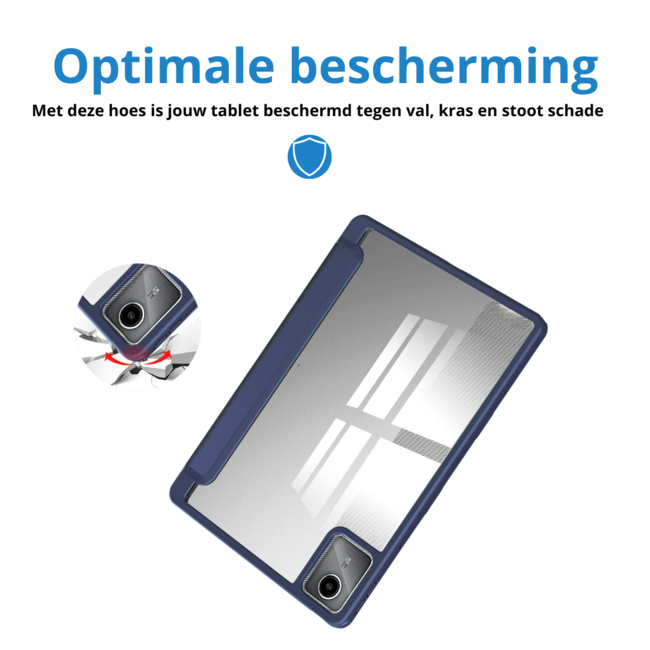 Case2go - Tablet hoes geschikt voor Lenovo Tab M11 (2024) - Acrylic Trifold case met Pencil houder - Donker Blauw