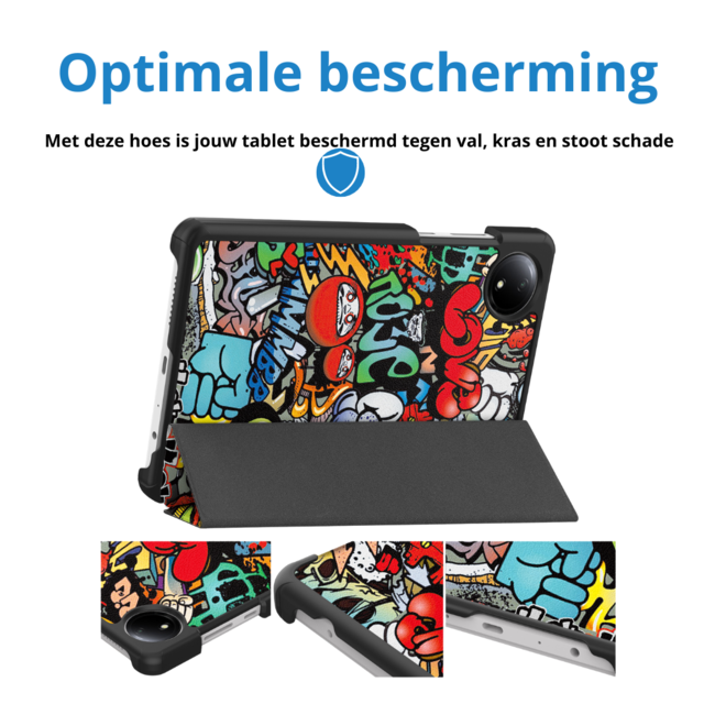Case2go - Tablet hoes geschikt voor Xiaomi Redmi Pad SE 8.7 (2024) - Tri-fold hoes met Auto/Wake Functie - 8.7 inch - Graffiti