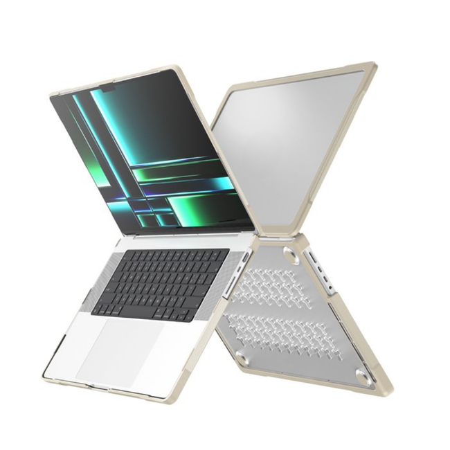 Case2go - Hoes voor Macbook Pro 14 Inch (2021 & 2023) - 360 Bescherming - Hard cover - Beige