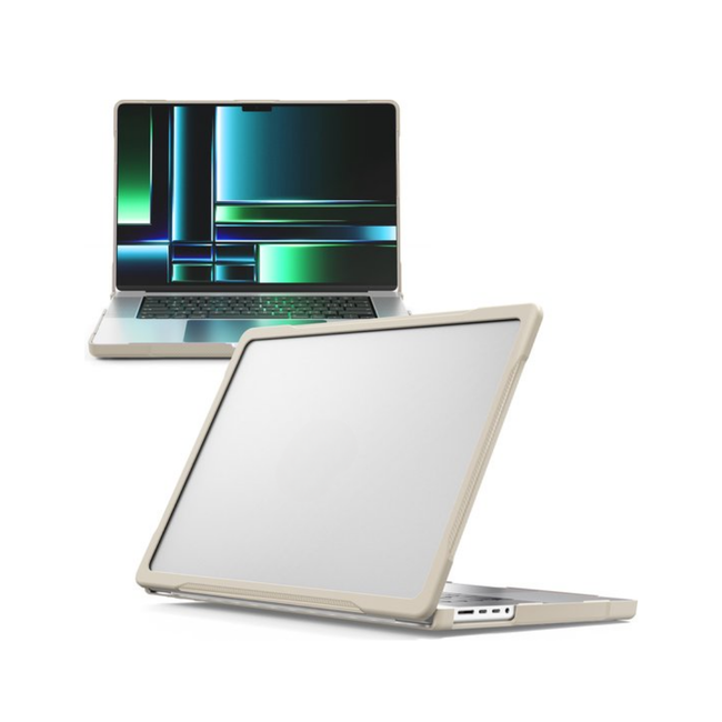 Case2go - Laptoptas- Hoes voor Macbook Pro 14 Inch (2021 & 2023) - Laptophoes- 360 Bescherming - Laptop Sleeve- Laptop Tas- Hard cover - Beige