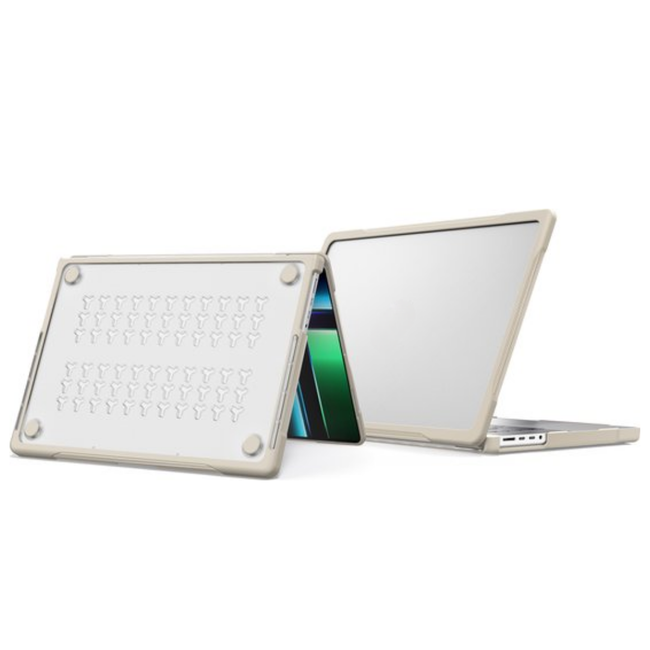 Case2go - Laptoptas- Hoes voor Macbook Pro 14 Inch (2021 & 2023) - Laptophoes- 360 Bescherming - Laptop Sleeve- Laptop Tas- Hard cover - Beige