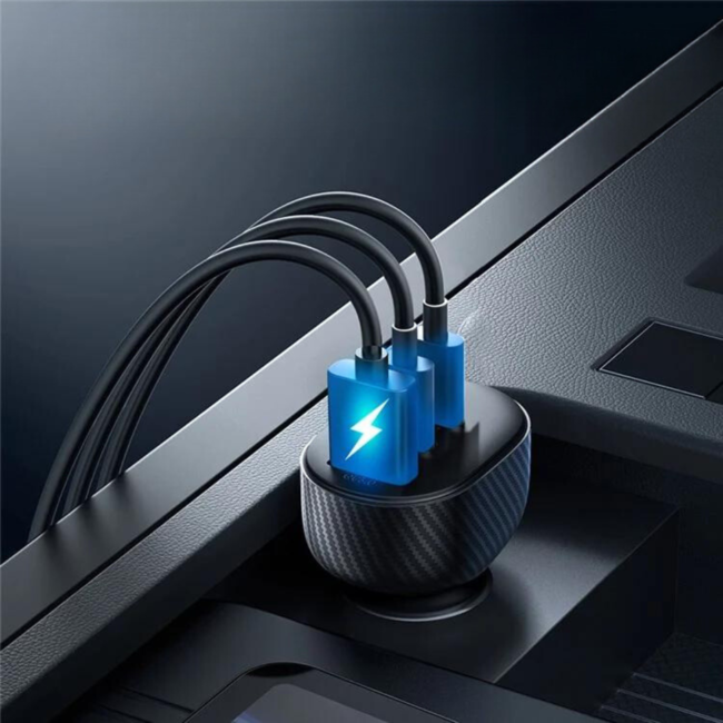 Joyroom - Autolader - Snellader voor mobiele telefoon - 2 x USB-C - 1 X USB-A - 30W - Zwart