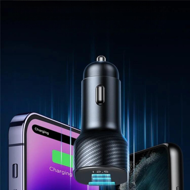 Joyroom - Autolader - Snellader voor mobiele telefoon - 2 x USB-C - 1 X USB-A - 30W - Zwart