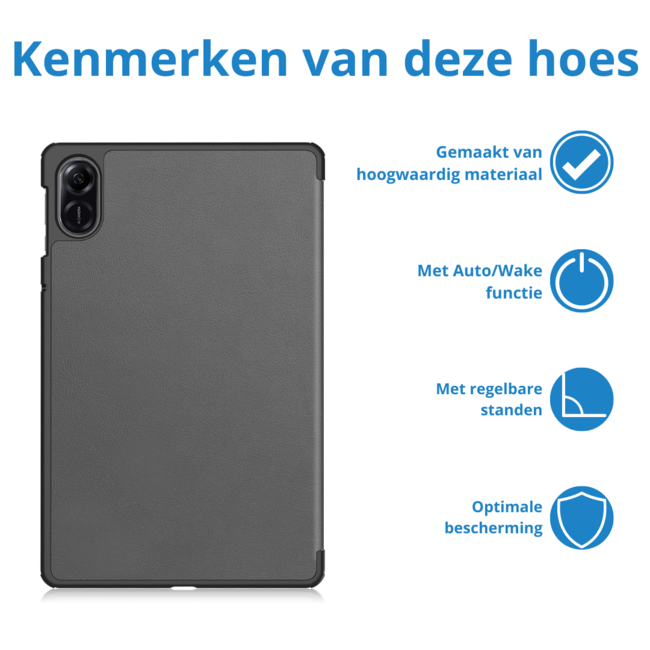 Case2go - Tablet hoes geschikt voor Honor Pad X9 (2023) - Tri-fold Case - Auto Wake/Sleep functie - Grijs
