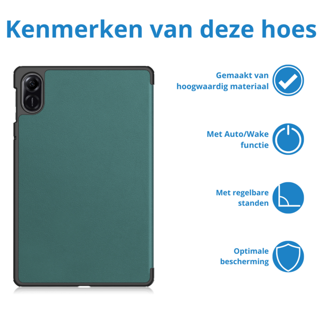 Case2go - Tablet hoes geschikt voor Honor Pad X9 (2023) - Tri-fold Case - Auto Wake/Sleep functie - Donker Groen