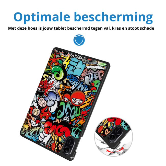 Case2go - Tablet hoes geschikt voor Honor Pad X9 (2023) - Tri-fold Case - Auto Wake/Sleep functie - Graffiti