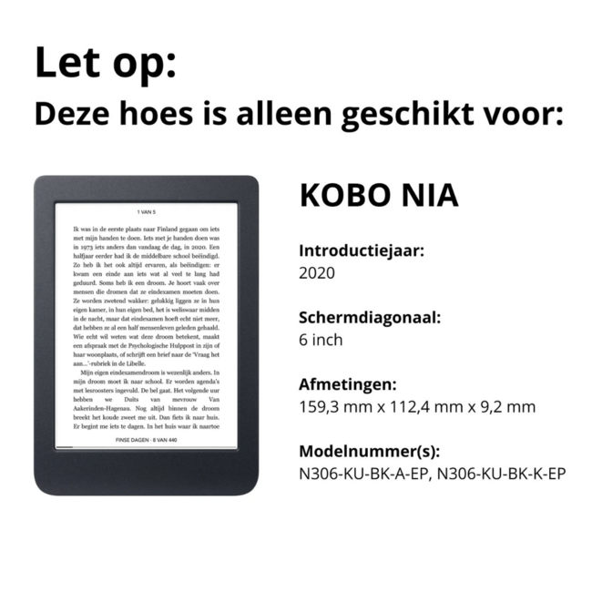 Case2go - E-reader Hoes geschikt voor Kobo Nia - Sleepcover - Auto/Wake functie - Magnetische sluiting - Donker Groen