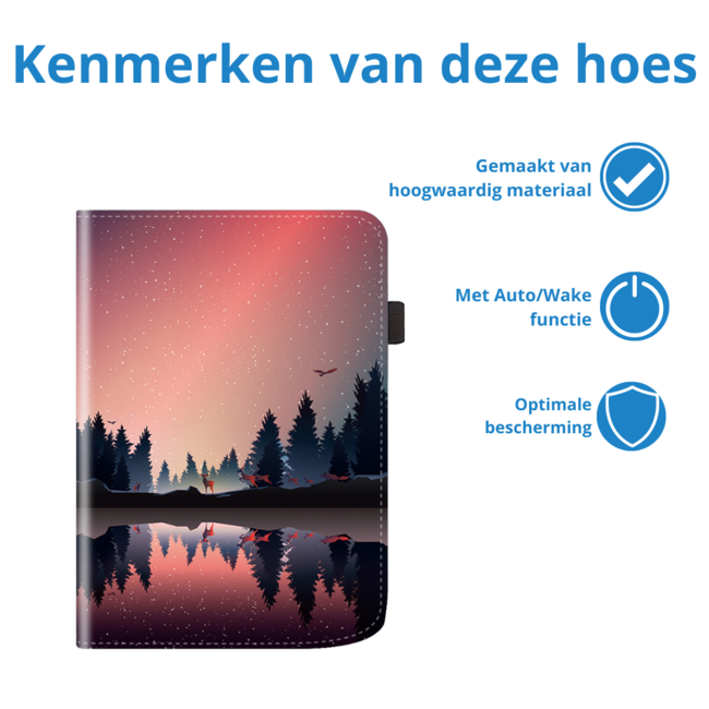 Case2go - E-reader hoes geschikt voor PocketBook Verse / Verse Lite / Verse Pro / Verse Pro Color - Sleepcover - Auto/Wake functie - Met handstrap - Lake Side
