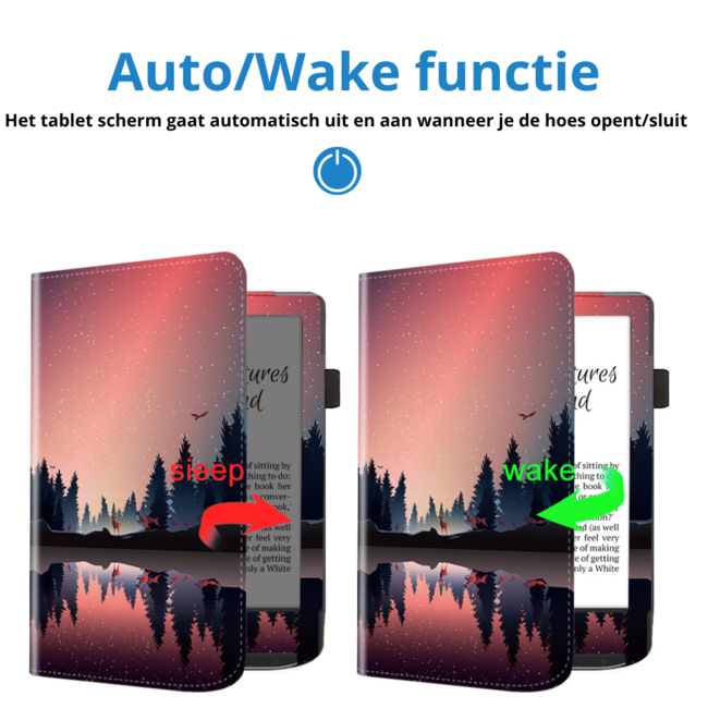 Case2go - E-reader hoes geschikt voor PocketBook Verse / Verse Lite / Verse Pro / Verse Pro Color - Sleepcover - Auto/Wake functie - Met handstrap - Lake Side