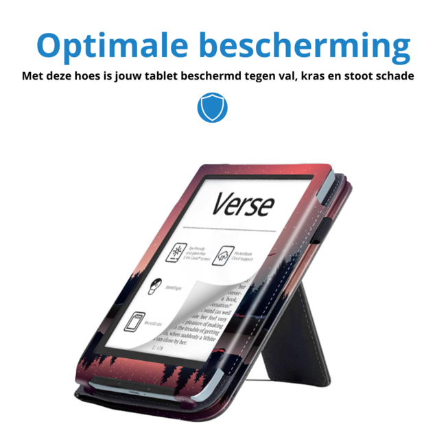Case2go - E-reader hoes geschikt voor PocketBook Verse / Verse Lite / Verse Pro / Verse Pro Color - Sleepcover - Auto/Wake functie - Met handstrap - Lake Side