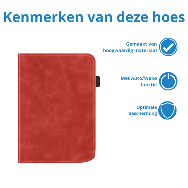 Case2go - E-reader hoes geschikt voor PocketBook Verse / Verse Lite / Verse Pro / Verse Pro Color - Sleepcover - Auto/Wake functie - Met handstrap - Rood