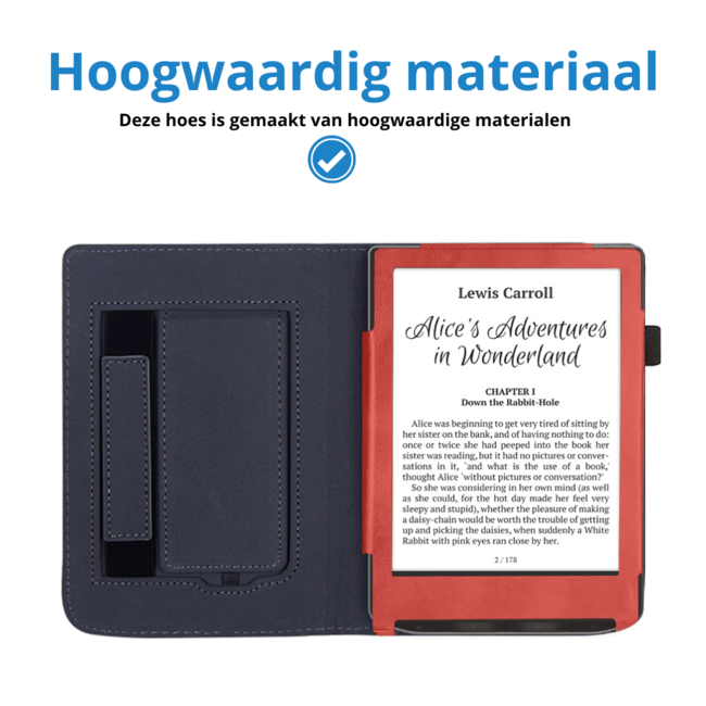 Case2go - E-reader hoes geschikt voor PocketBook Verse / Verse Lite / Verse Pro / Verse Pro Color - Sleepcover - Auto/Wake functie - Met handstrap - Rood
