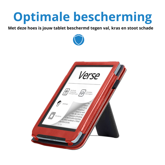 Case2go - E-reader hoes geschikt voor PocketBook Verse / Verse Lite / Verse Pro / Verse Pro Color - Sleepcover - Auto/Wake functie - Met handstrap - Rood