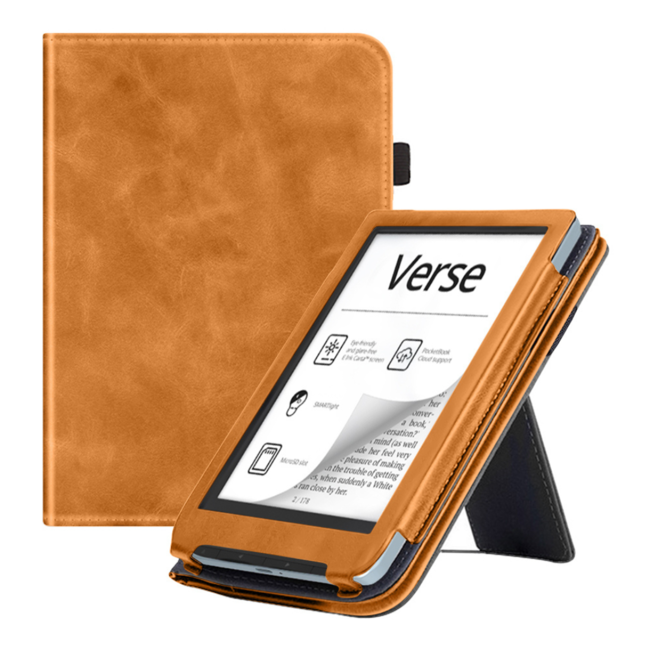 Case2go - E-reader hoes geschikt voor PocketBook Verse - Sleepcover - Auto/Wake functie - Met handstrap - Bruin