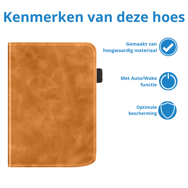 Case2go - E-reader hoes geschikt voor PocketBook Verse / Verse Lite / Verse Pro / Verse Pro Color - Sleepcover - Auto/Wake functie - Met handstrap - Bruin