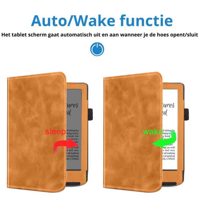 Case2go - E-reader hoes geschikt voor PocketBook Verse / Verse Lite / Verse Pro / Verse Pro Color - Sleepcover - Auto/Wake functie - Met handstrap - Bruin