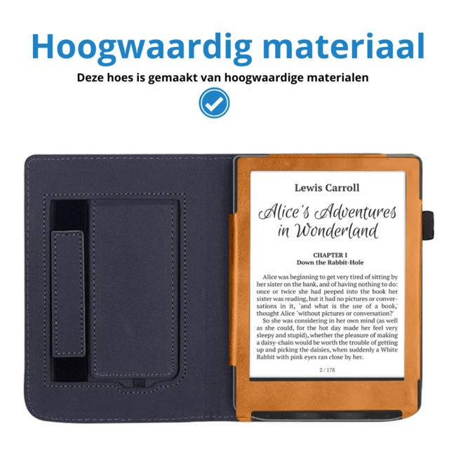Case2go - E-reader hoes geschikt voor PocketBook Verse / Verse Lite / Verse Pro / Verse Pro Color - Sleepcover - Auto/Wake functie - Met handstrap - Bruin
