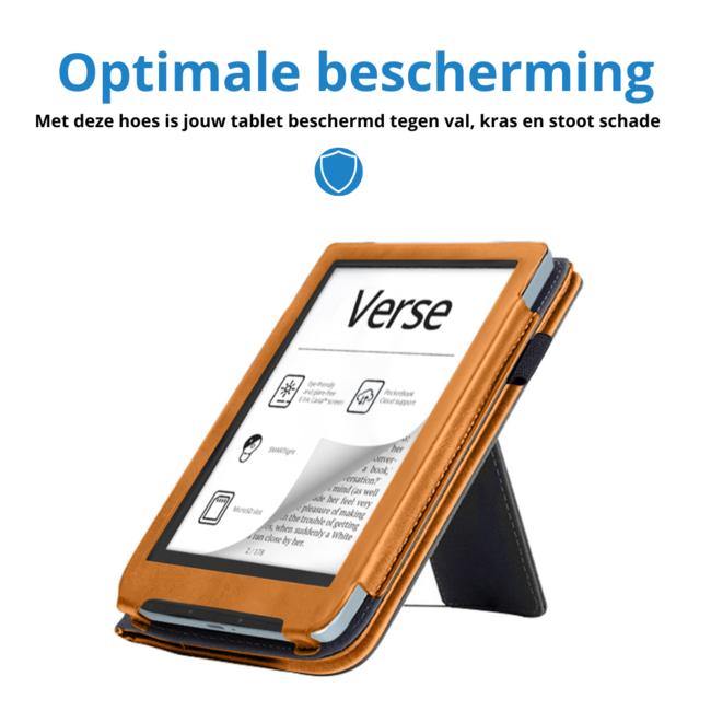 Case2go - E-reader hoes geschikt voor PocketBook Verse / Verse Lite / Verse Pro / Verse Pro Color - Sleepcover - Auto/Wake functie - Met handstrap - Bruin