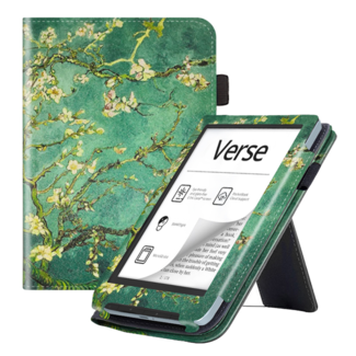 Case2go Case2go - E-reader hoes geschikt voor PocketBook Verse - Sleepcover - Auto/Wake functie - Met handstrap - Witte Bloesem